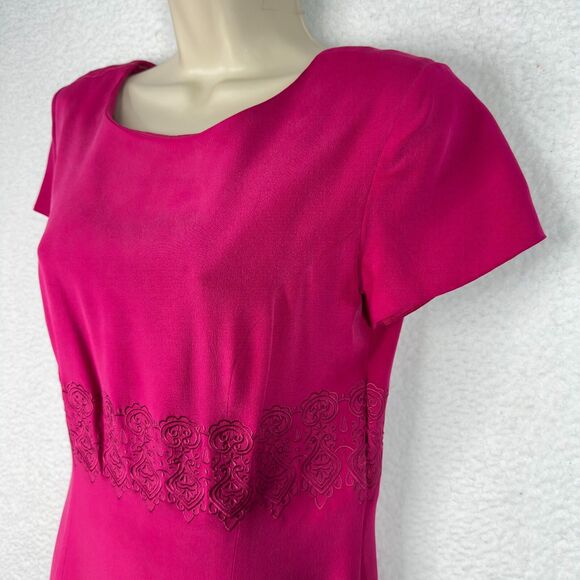 Vintage Talbots Petites Pink Midi Dress Sz 8P Embroidered Waist Elegant - Picture 6 of 13
